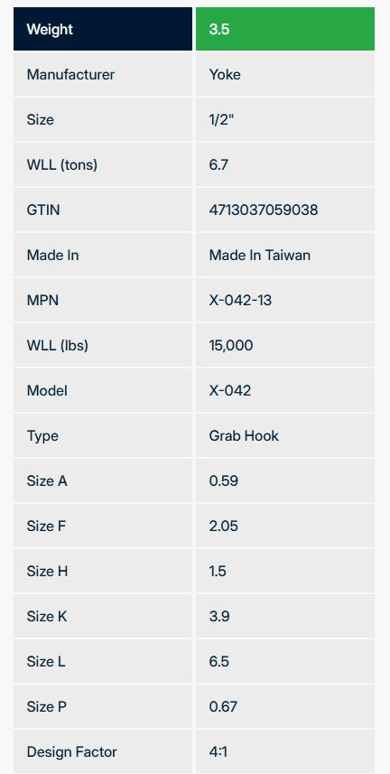 Yoke 1/2" Grade 100 Clevis Cradle Grab Hook - WLL 15,000 lbs