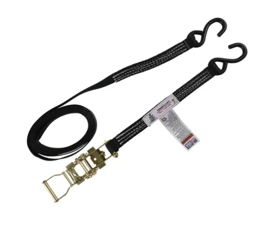 Holloway 1" x 12' Black Vinyl S-Hook Tie Down Ratchet Strap | WLL: 1400 Lbs.